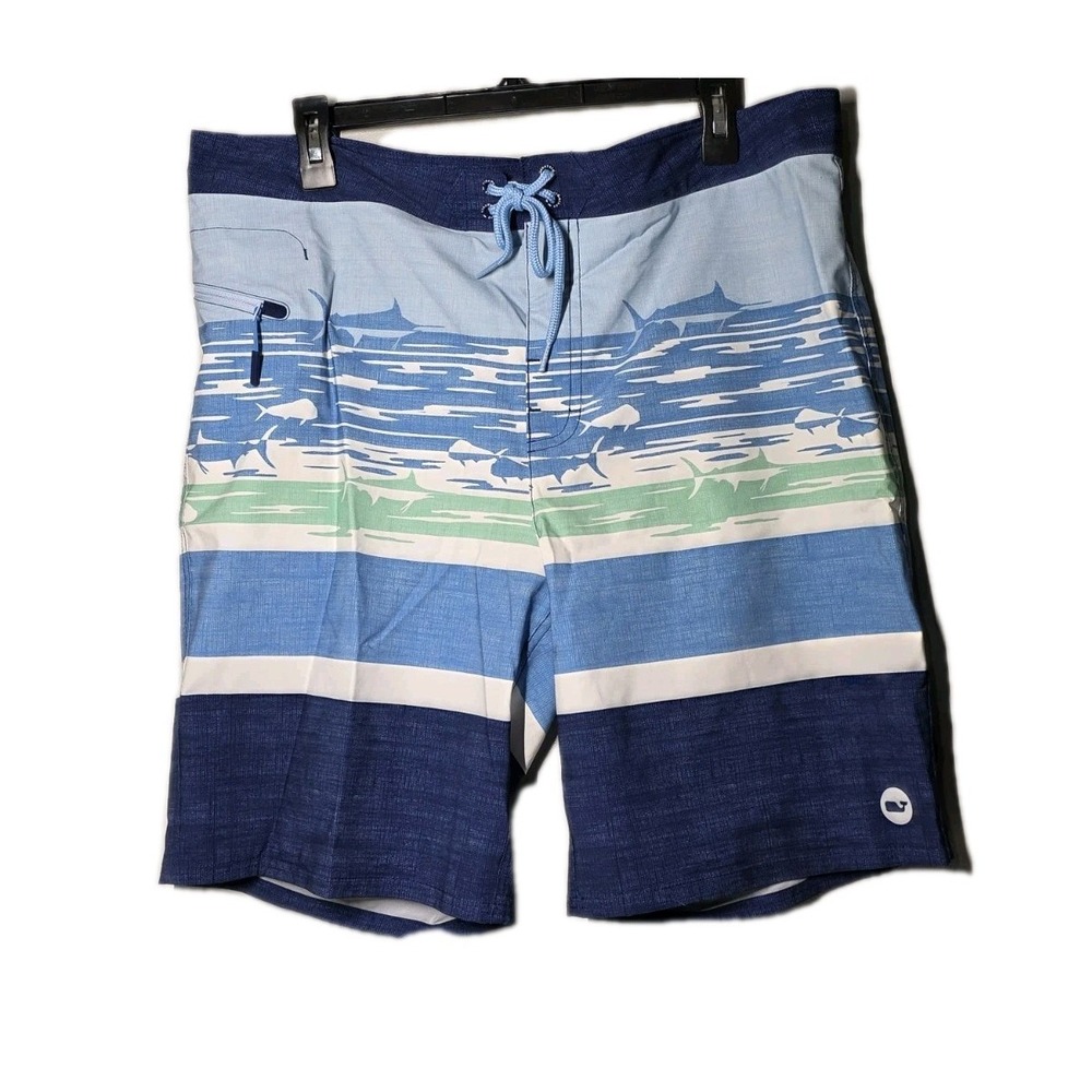 Vineyard Vines Swim Trunks Shorts Mens 36 Blue Marlin‎ Fish Performance